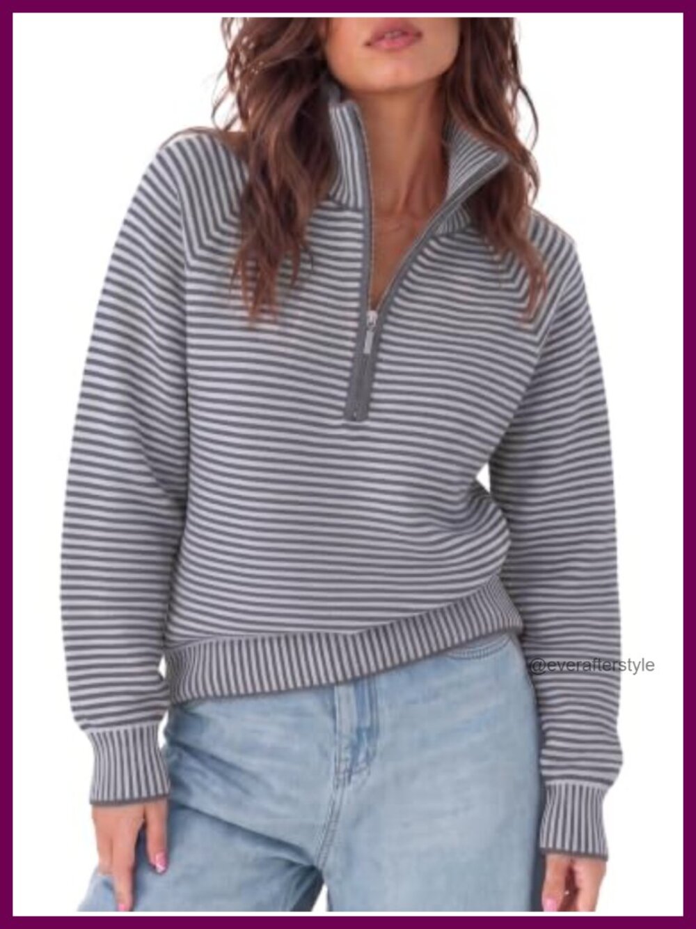 Oversized Half-Zip Pullover Sweater for Women - Casual Fall Knit Tops